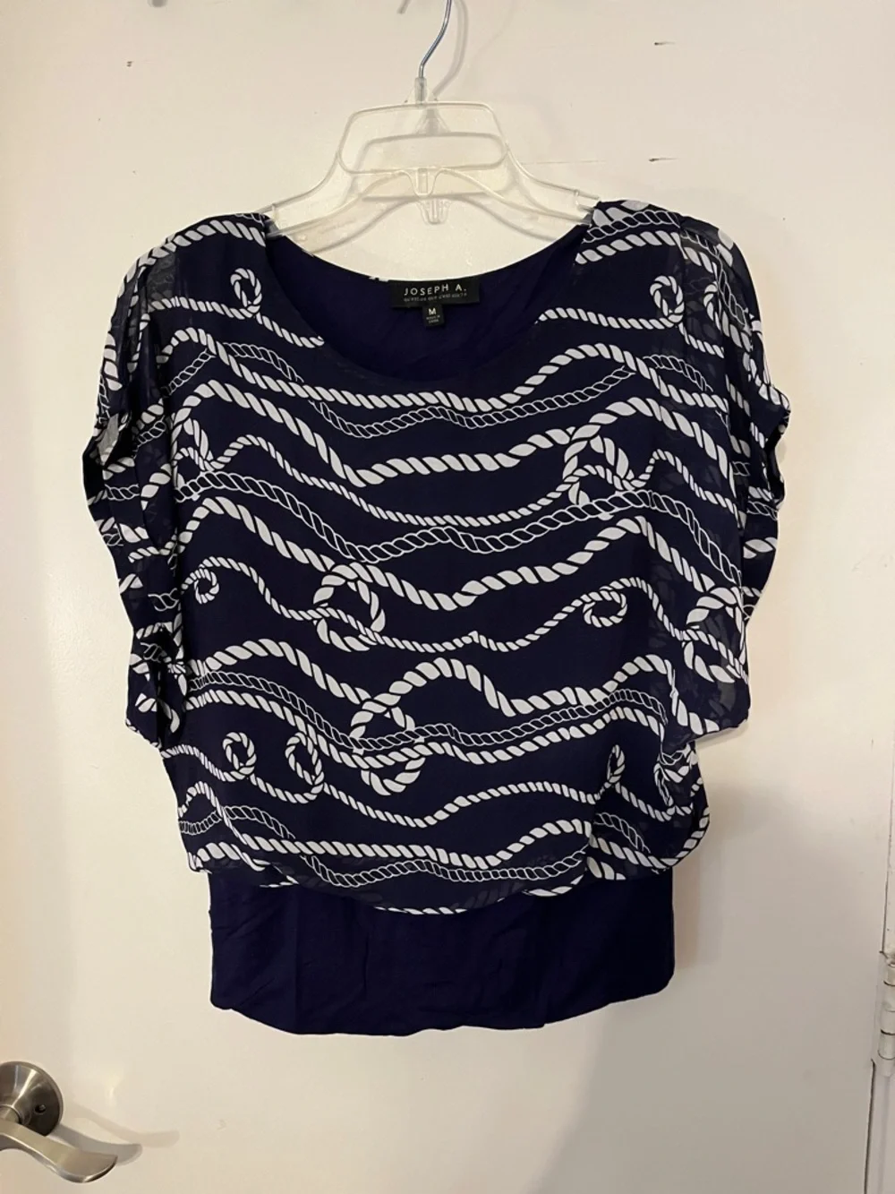 Joseph A unique, sheer dolman sleeve over tank blouse in navy blue size medium. - Picture 1 of 10